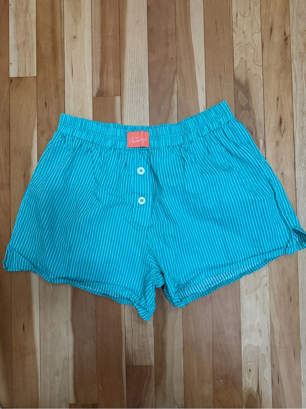In my Sundays Striped Turquoise Athletic Lounge Shorts with Elastic Waist